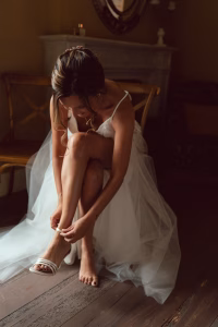 Foto van het klaarmaken tijdens het huwelijk van deze bruid in Halle / Brussel